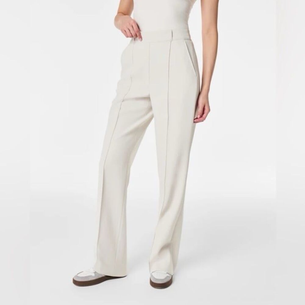 SPANX High-Rise Cropped Wide-Leg Trousers in Ivory